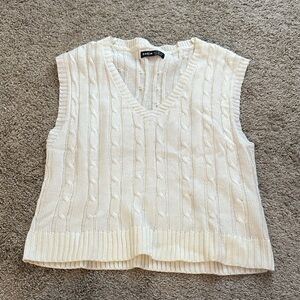 SHEIN Ivory Cable Knit V-Neck Vest